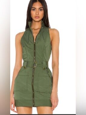 Superdown Sofia Olive Military Utility Zip Dress XS Sleeveless